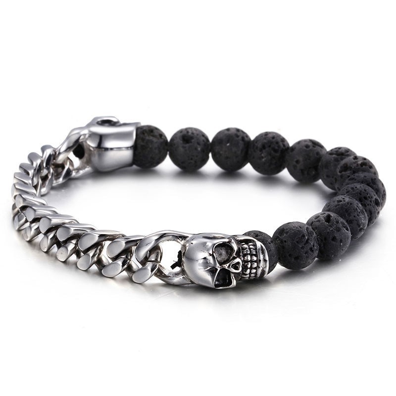 Schedel Boeddha Kralen Vulkanische Steen Kralen Titanium Armband Schedel Boeddha Kralen Vulkanische Steen Kralen Titanium Armband