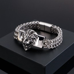 Retro Leeuwenkop Titanium Armband Voor Heren