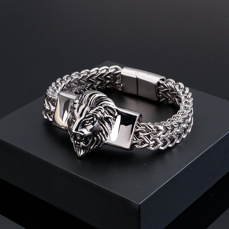 Retro Leeuwenkop Titanium Armband Voor Heren
