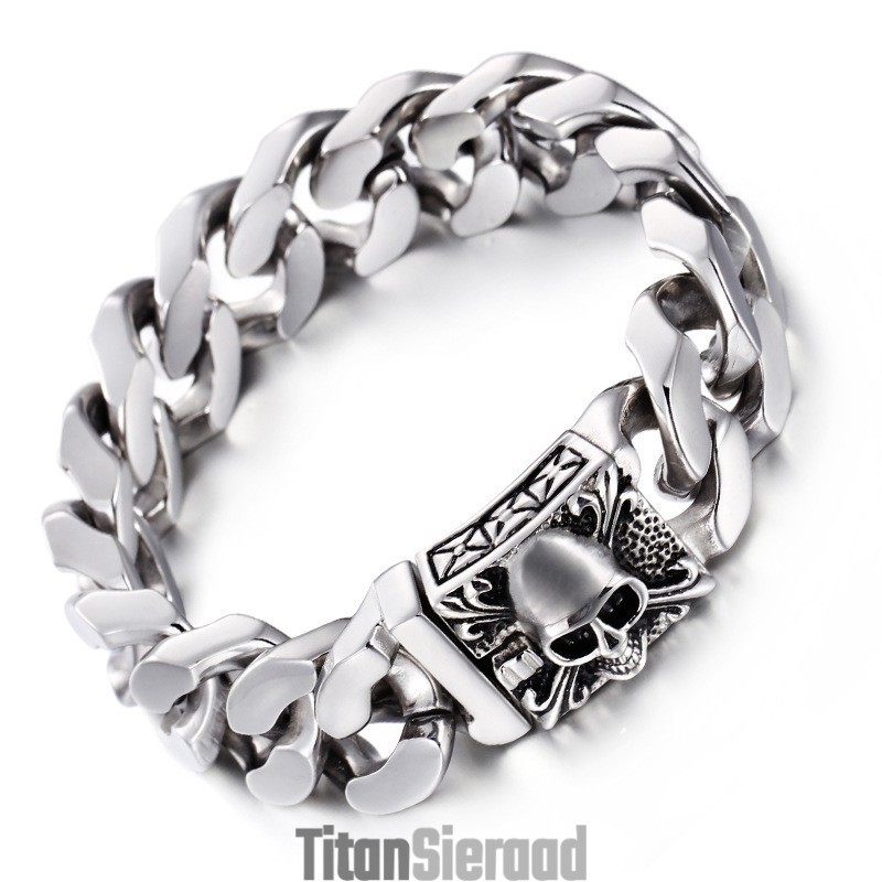 Cubaanse Titanium Kettingarmband, Titanium Schedelarmband Voor Heren Cubaanse Titanium Kettingarmband, Titanium Schedelarmband Voor Heren