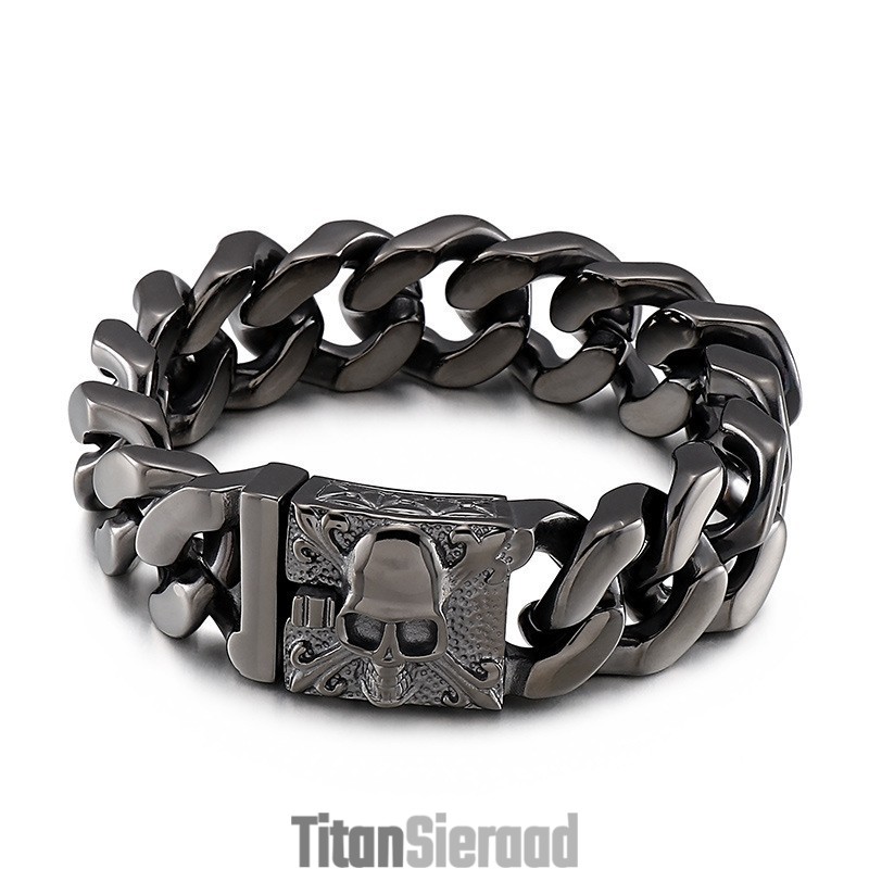 Cubaanse Titanium Kettingarmband, Titanium Schedelarmband Voor Heren