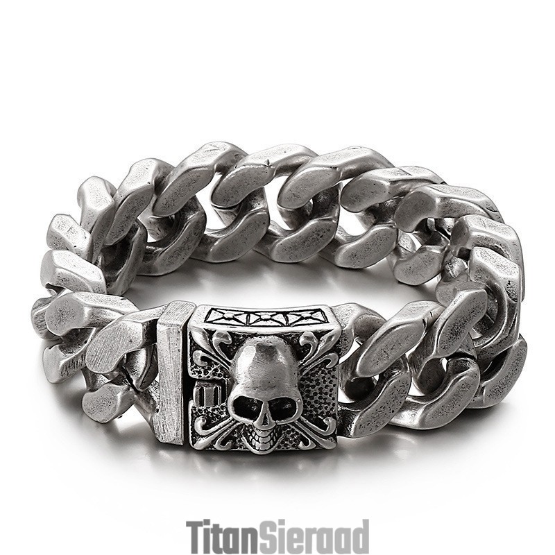 Cubaanse Titanium Kettingarmband, Titanium Schedelarmband Voor Heren