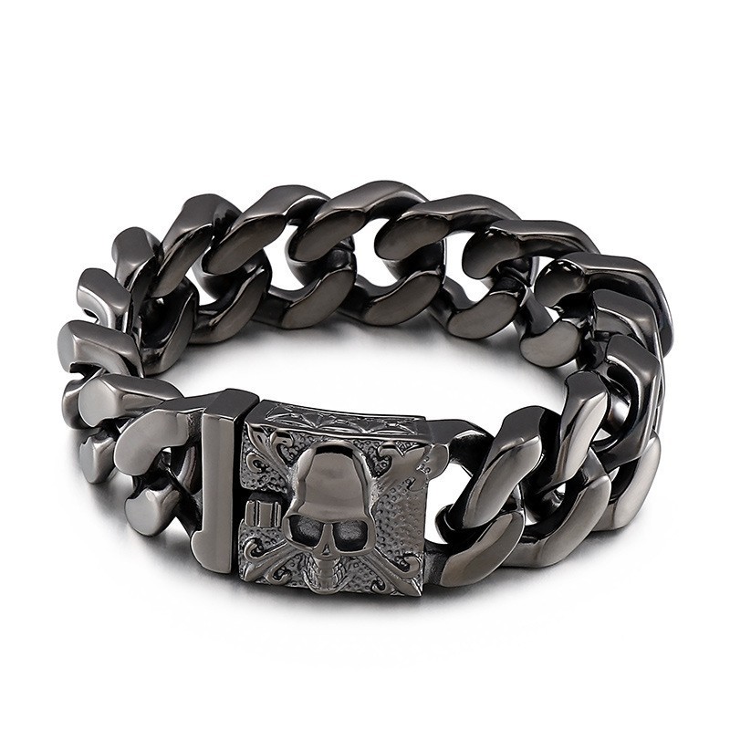 Cubaanse Titanium Kettingarmband, Titanium Schedelarmband Voor Heren Cubaanse Titanium Kettingarmband, Titanium Schedelarmband Voor Heren
