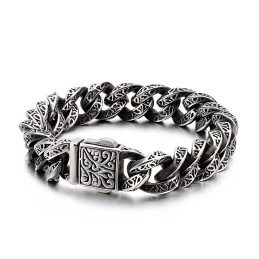 Heren Titanium Armband Met Vintage Lussen En Bloemenschedels