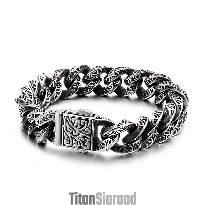 Heren Titanium Armband Met Vintage Lussen En Bloemenschedels