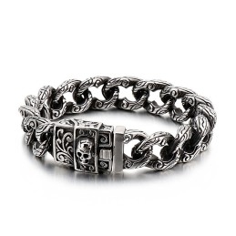 Heren Titanium Armband Met Vintage Lussen En Bloemenschedels
