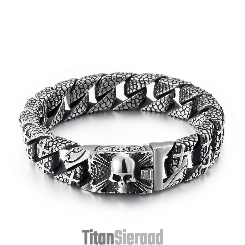 Chique Titanium Kruisarmband Voor Heren Titanium Schedelarmband