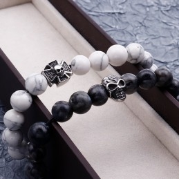 Handgemaakte Kralen Armband Met Stretch Touw, Witte Turquoise Titanium Schedel Armband