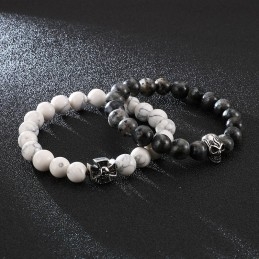 Handgemaakte Kralen Armband Met Stretch Touw, Witte Turquoise Titanium Schedel Armband