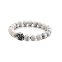 Handgemaakte Kralen Armband Met Stretch Touw, Witte Turquoise Titanium Schedel Armband