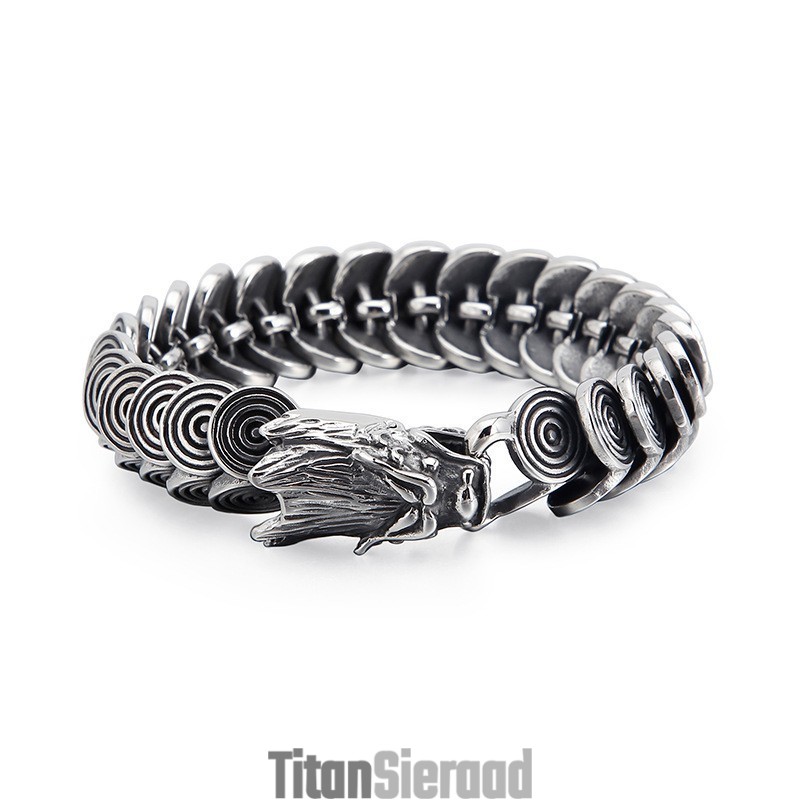 Mode Coole Titanium Drakenkop Sieraden Voor Mannen Vintage Tide Men Casting Titanium Drakenarmband