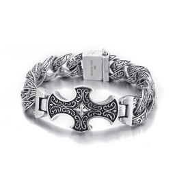 Vintage Floral Cross Titanium Herenarmband