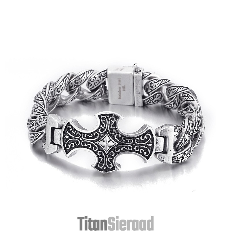 Vintage Floral Cross Titanium Herenarmband Vintage Floral Cross Titanium Herenarmband