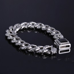 Rosette Vintage Herenarmband Titanium Armband Met Zwarte Edelstenen