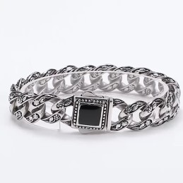 Rosette Vintage Herenarmband Titanium Armband Met Zwarte Edelstenen