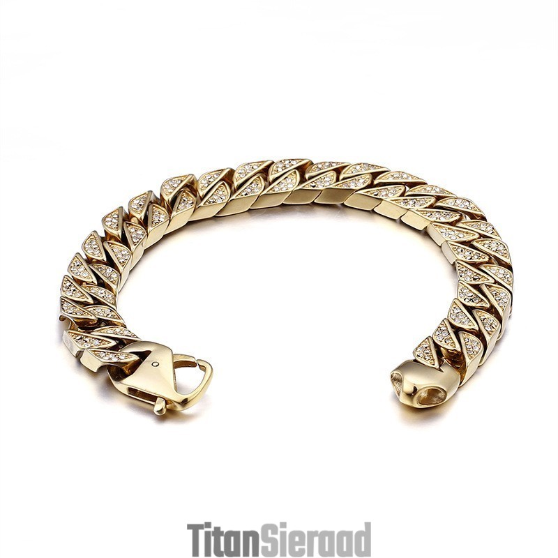 Hiphop Cool Heren Titanium Sieraden Complete Set Diamanten Grote Gouden Ketting