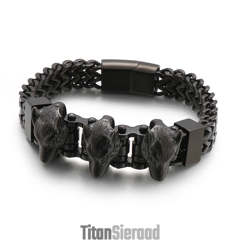 Wolf Head Heren Titanium Armband