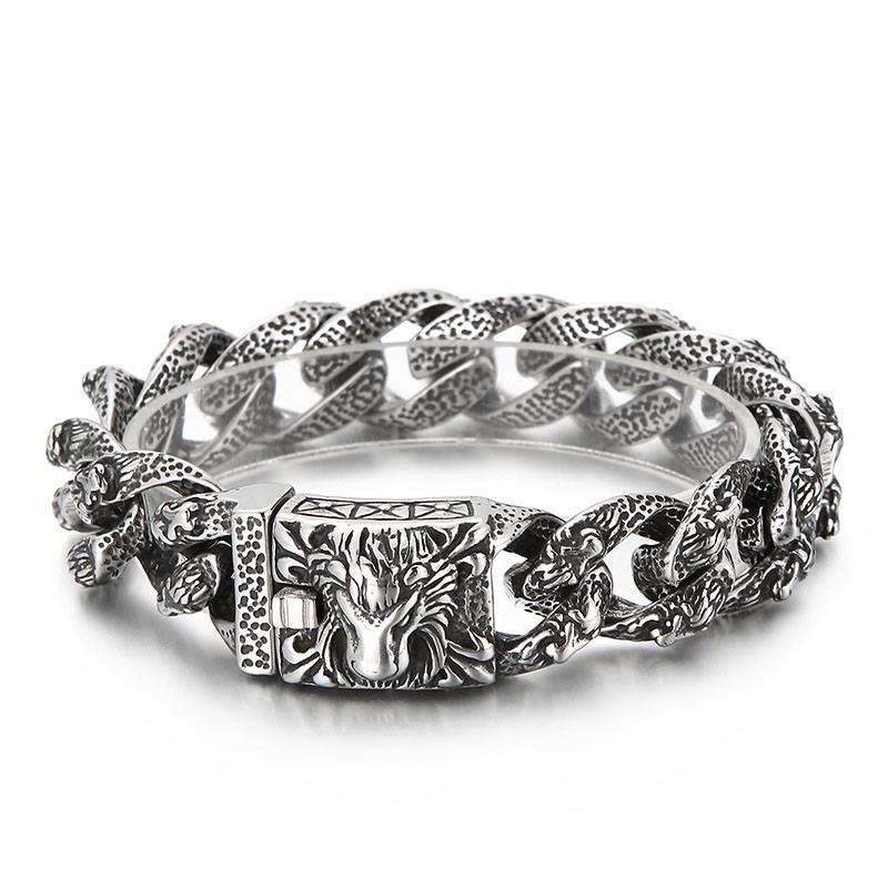 Vintage Stoere Leeuwenkop Titanium Armband Voor Heren