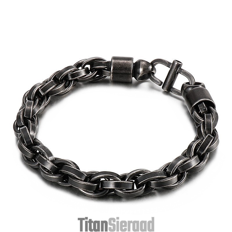 Heren Ovale Gedraaide Ketting Met Zonnestralensluiting Titanium Armband