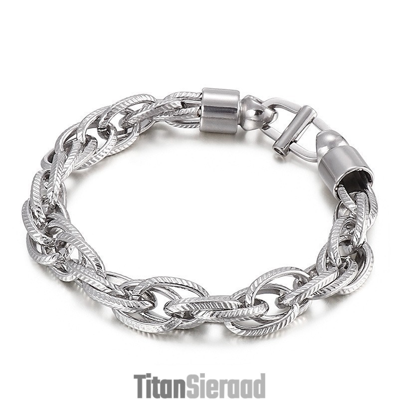 Heren Ovale Gedraaide Ketting Met Zonnestralensluiting Titanium Armband