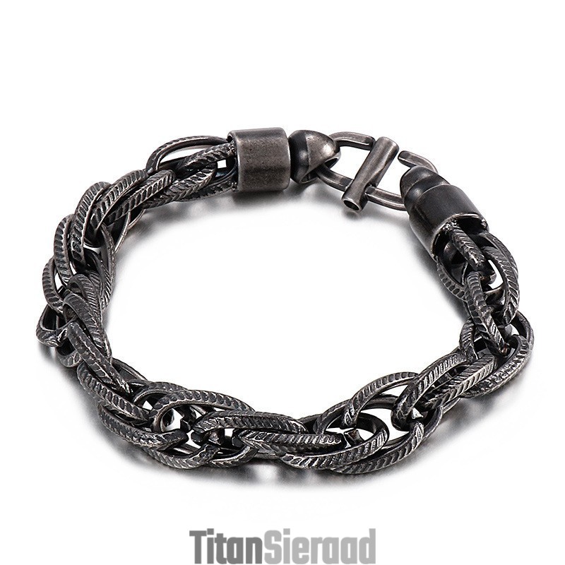 Heren Ovale Gedraaide Ketting Met Zonnestralensluiting Titanium Armband