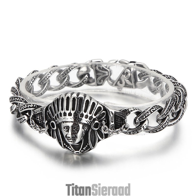 Nieuwe Casting Jewelry Retro Cool Chief Patroon Titanium Herenarmband