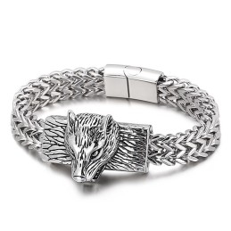 Hiphop Wolf Head Dubbele Rij Keel Geweven Ketting Heren Titanium Armband