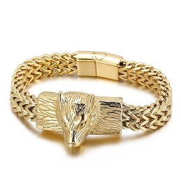 Hip Hop Wolf Head Dubbele Rij Keel Geweven Ketting Heren Titanium Armband