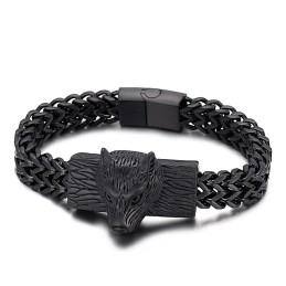 Hip Hop Wolf Head Dubbele Rij Keel Geweven Ketting Heren Titanium Armband