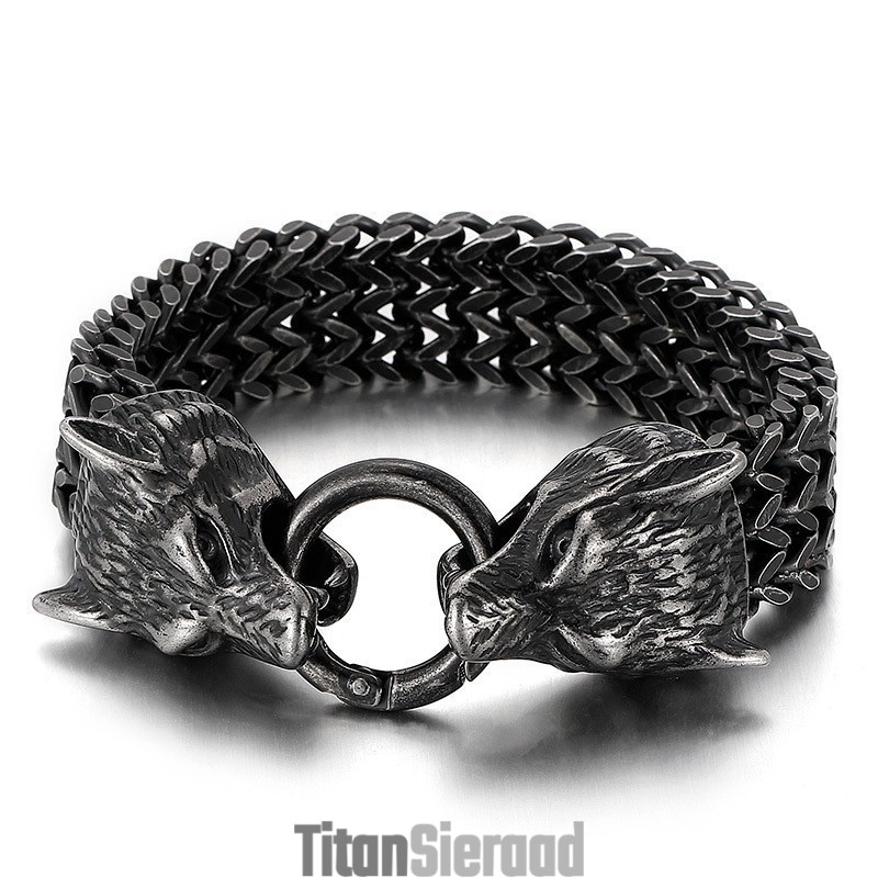 Chique Hipster Titanium Wolvenkop Armband Chique Hipster Titanium Wolvenkop Armband