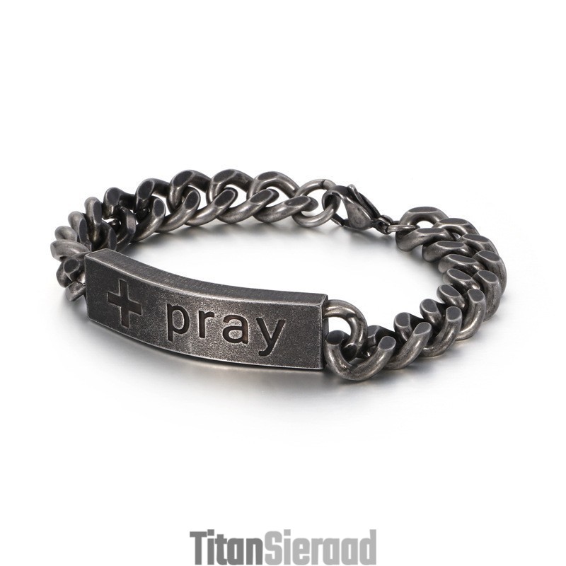 Populaire Vintage Sieraden Titanium Gebogen Teken Kruis Gebedsarmband Voor Mannen