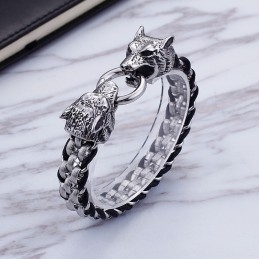 Titanium Dubbele Wolfkop Ringsluiting Titanium Armband Voor Heren