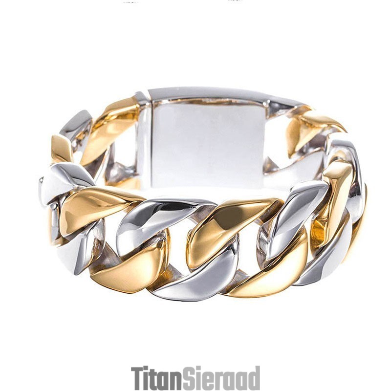 Titanium Heren Vergulde Brede Armband