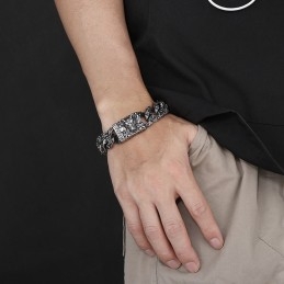 Retro Fashion Black Chic Stijl Wolfkop Titanium Armband Voor Heren