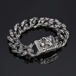 Retro Fashion Black Chic Stijl Wolfkop Titanium Armband Voor Heren