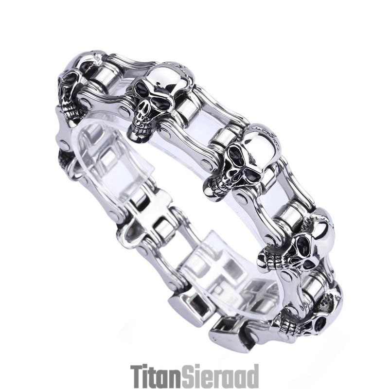 Chique Stijl Schedel Titanium Heren Biker Armband Chique Stijl Schedel Titanium Heren Biker Armband