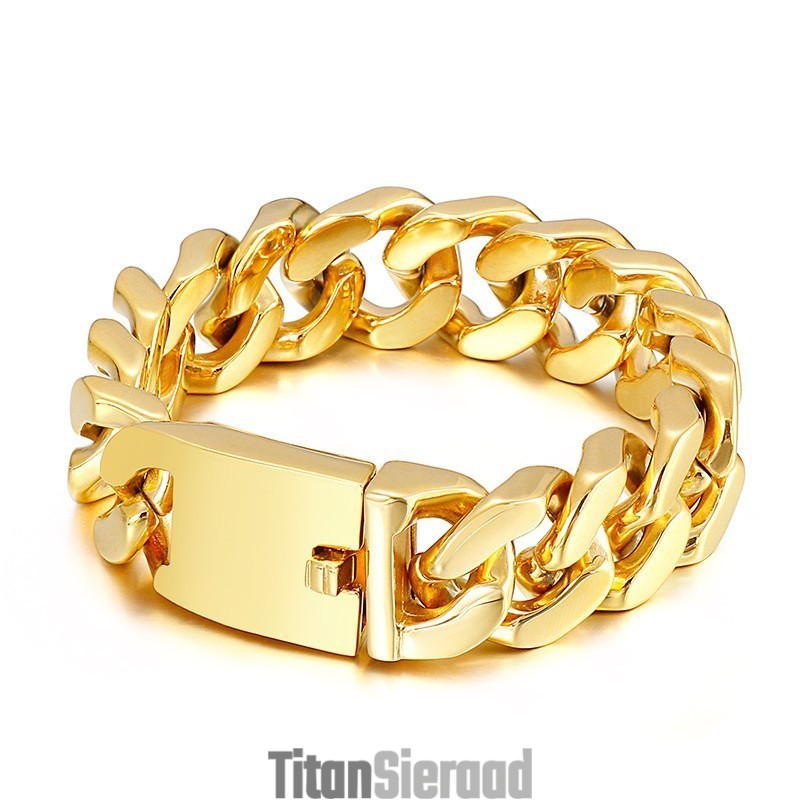 Vergulde Herenmode Sieraden In Hiphopstijl Met Dikke Titanium Armband Met Inzetstuksluiting