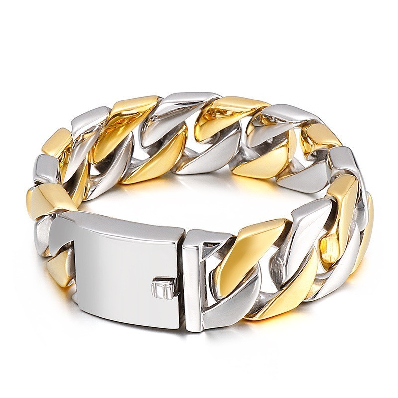 Vergulde Herenmode Sieraden In Hiphopstijl Met Dikke Titanium Armband Met Inzetstuksluiting Vergulde Herenmode Sieraden In Hiphopstijl Met Dikke Titanium Armband Met Inzetstuksluiting