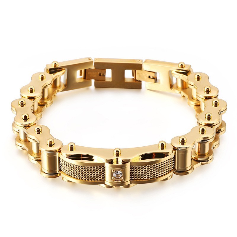 Rock Biker Chain Titanium Herenarmband Met Diamant Rock Biker Chain Titanium Herenarmband Met Diamant