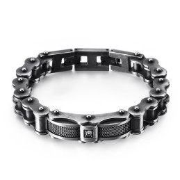 Rock Biker Chain Titanium Herenarmband Met Diamant