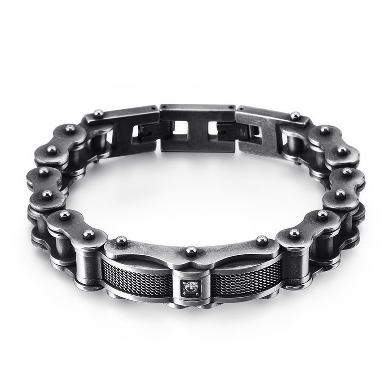 Rock Biker Chain Titanium Herenarmband Met Diamant Rock Biker Chain Titanium Herenarmband Met Diamant