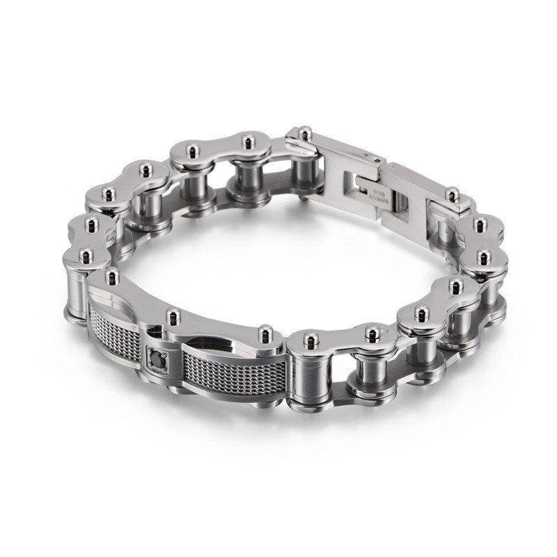 Rock Biker Chain Titanium Herenarmband Met Diamant Rock Biker Chain Titanium Herenarmband Met Diamant