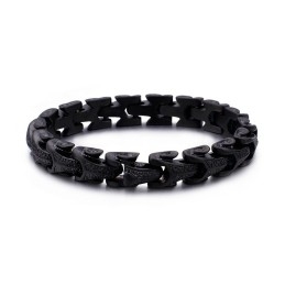 Zwarte Titanium Herenarmband Met Drakenschubpatroon