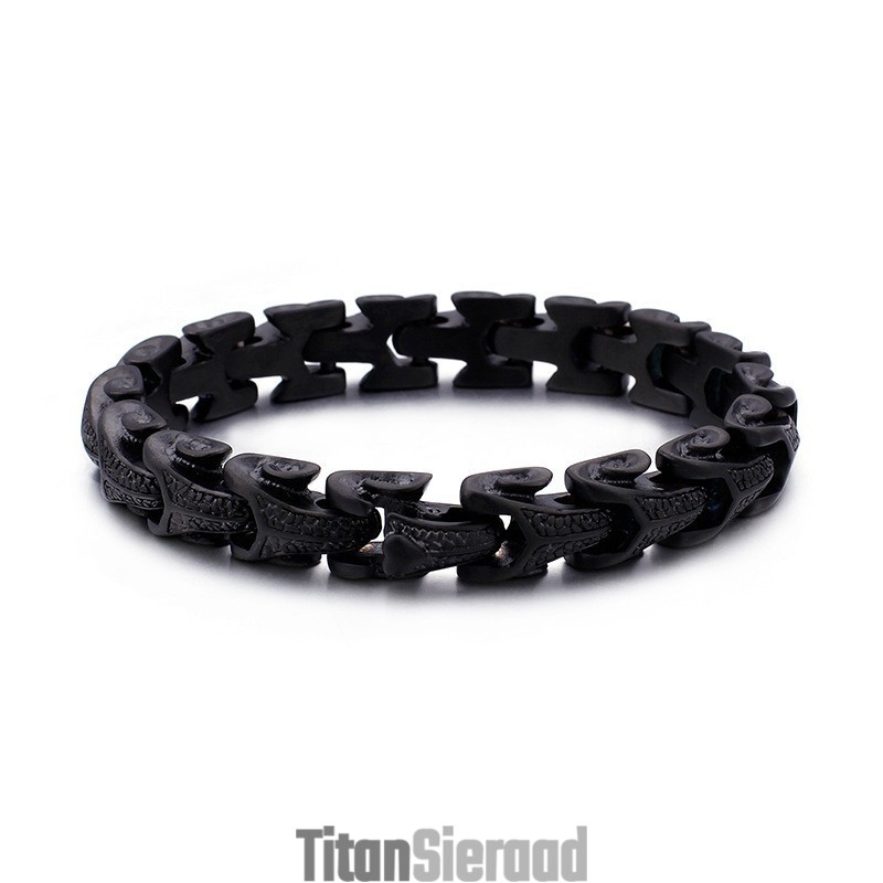 Zwarte Titanium Herenarmband Met Drakenschubpatroon Zwarte Titanium Herenarmband Met Drakenschubpatroon