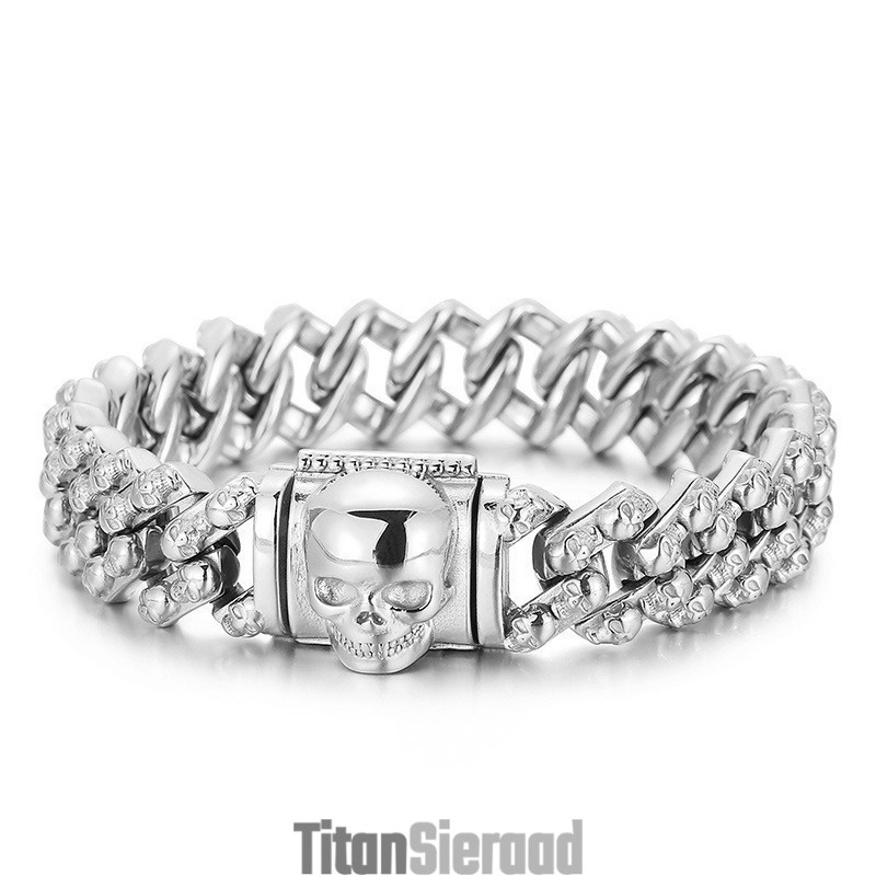 Vintage Gegalvaniseerde Schedel Titanium Armband Voor Heren