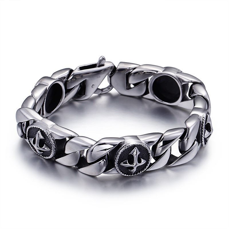 Vintage Chique Stijl Ronde Titanium Armband Met Kruis Voor Heren