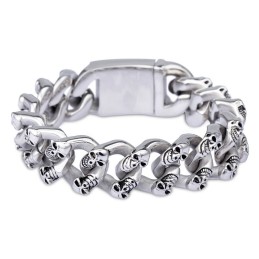 Mode Dubbele Rij Schedel Titanium Armband Voor Mannen