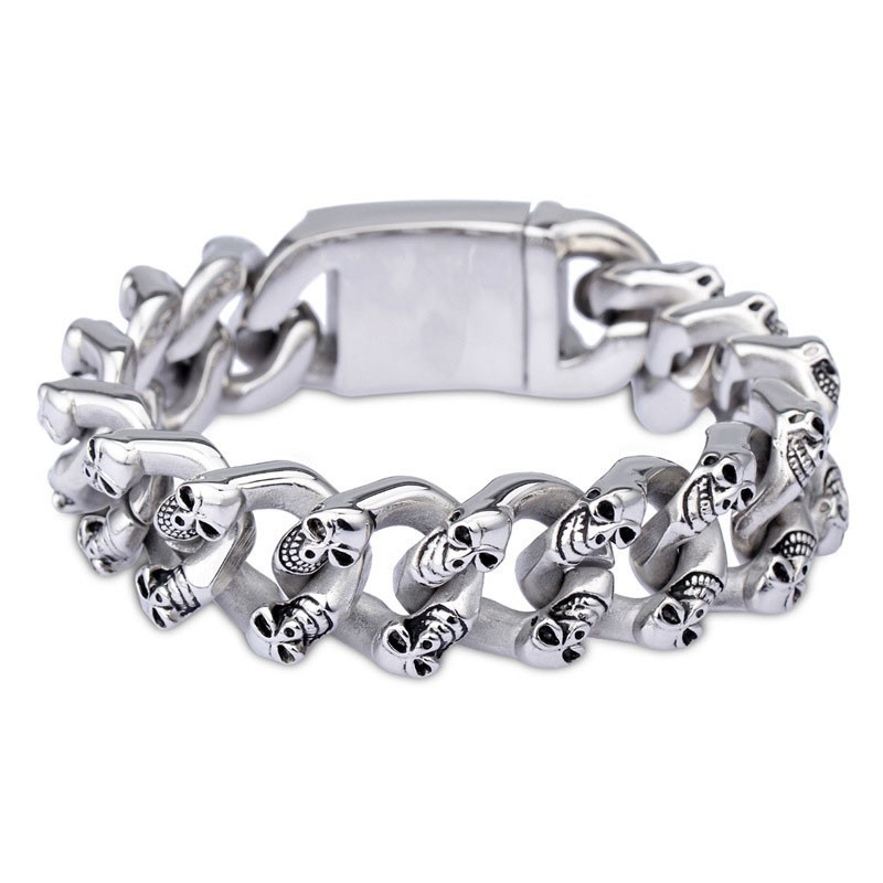 Mode Dubbele Rij Schedel Titanium Armband Voor Mannen Mode Dubbele Rij Schedel Titanium Armband Voor Mannen