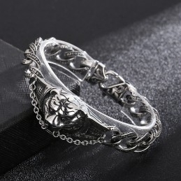 Vintage Overdreven Patroon Tijgerkop Gebogen Titanium Armband Voor Heren