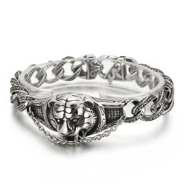 Vintage Overdreven Patroon Tijgerkop Gebogen Titanium Armband Voor Heren
